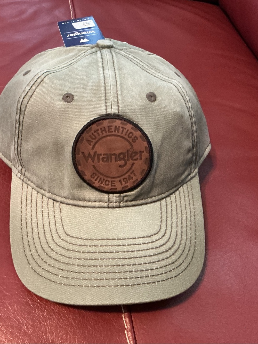 Wrangler Olive Green Baseball Cap with Leather Patch